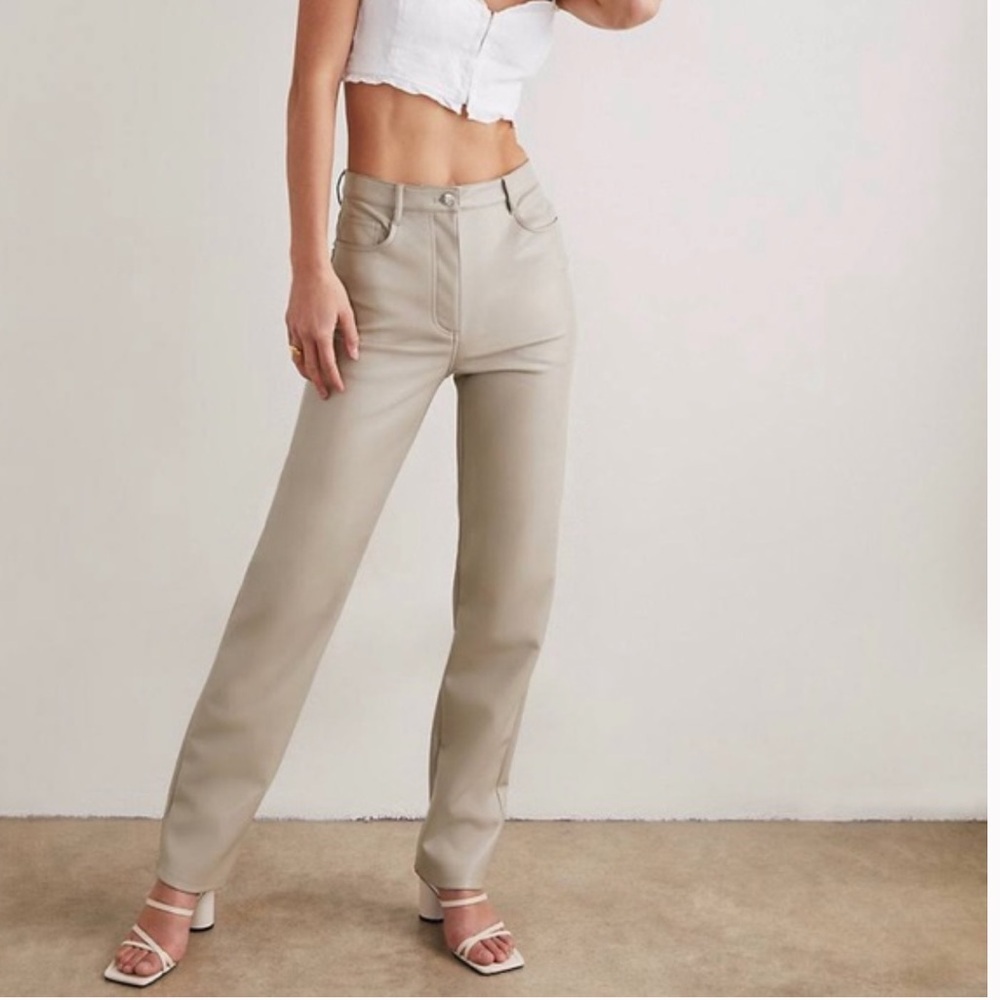 Wilfred Light Taupe High-Rise Melina Straight Leg Faux Leather Pants
